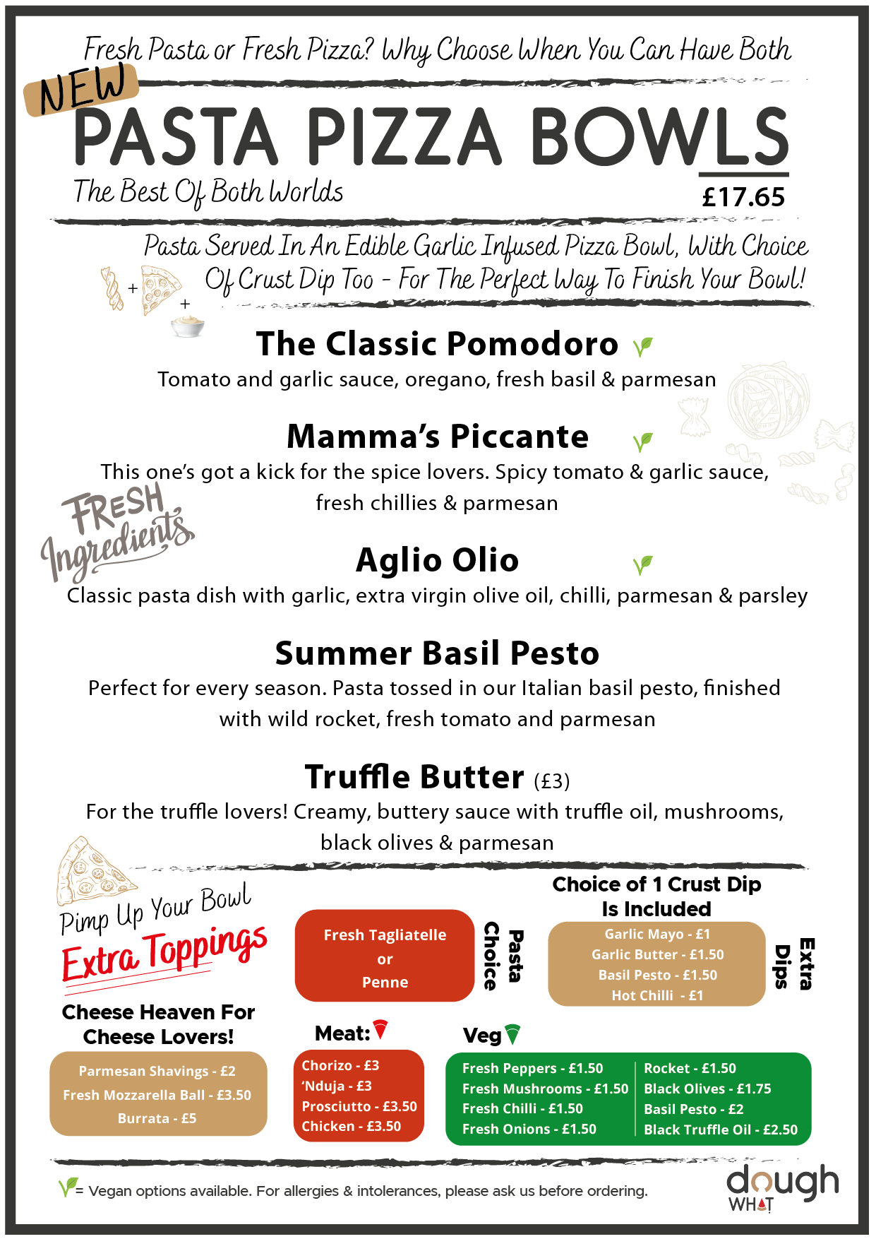 Pasta Pizza Bowl Menu